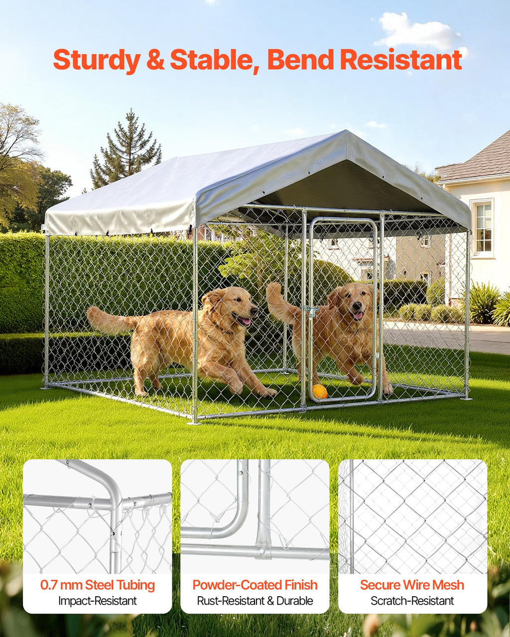 Outdoor Dog Kennel, 6.56 x 6.56 x 5.25 ft with UV-Resistant & Waterproof Roof Cover D27972