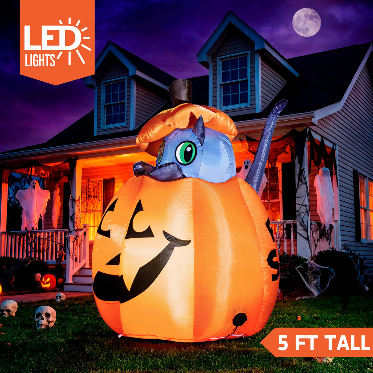 5 FT Animated Pumpkin Inflatable with LEDs B265