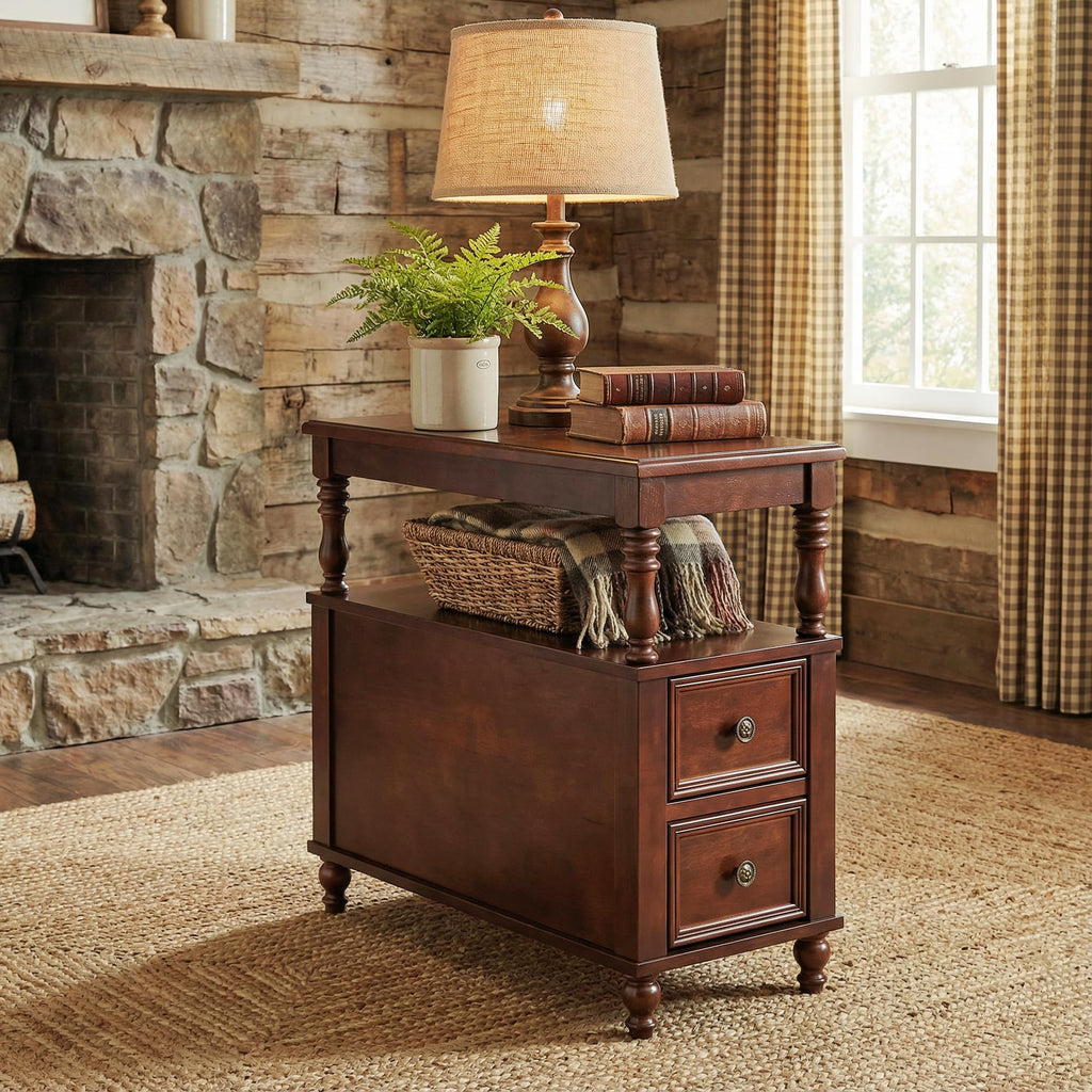 Cherry Finish Wood End Table with 2 Drawers Q269058