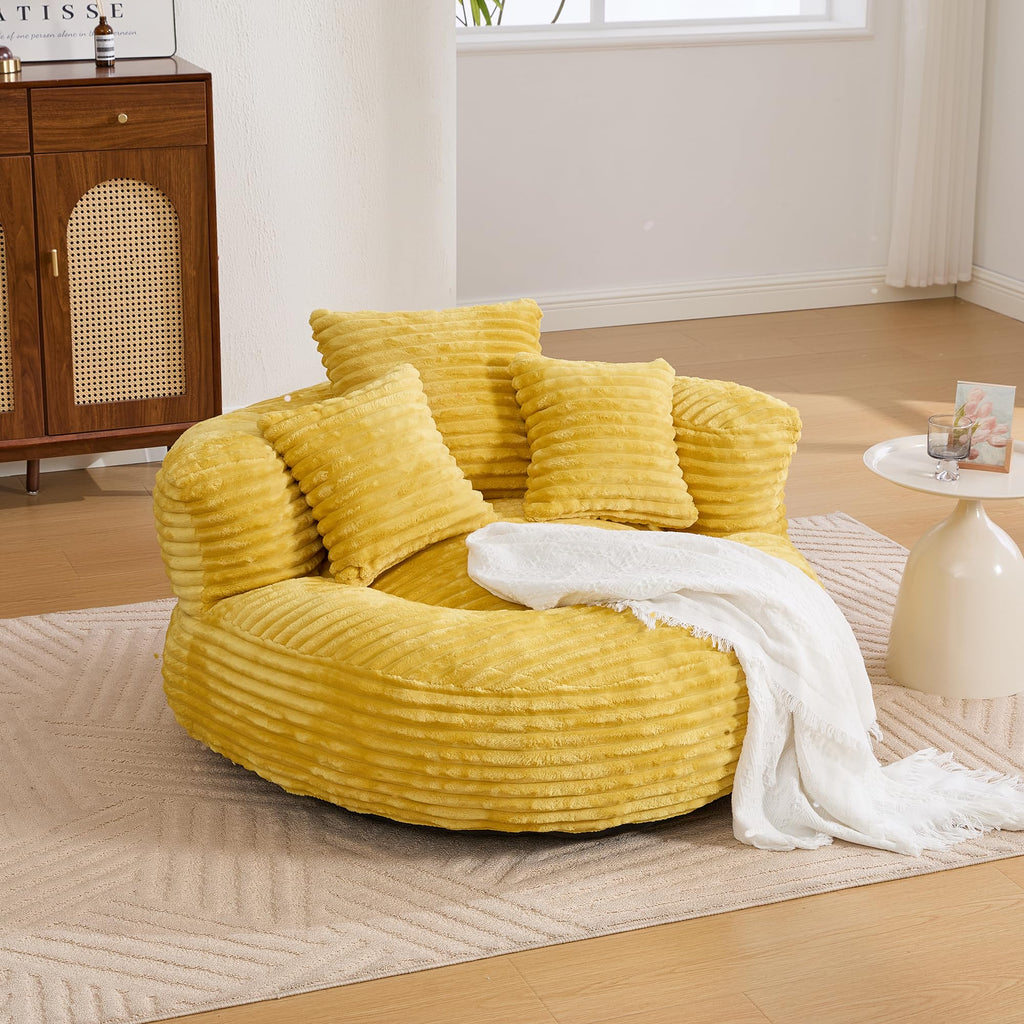 Yellow Corduroy Bean Bag Sofa with 3 Pillows C717786