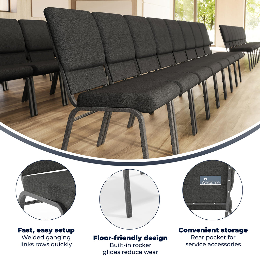 Dark Gray Fabric Stacking Church Chair 4 Pack D566014