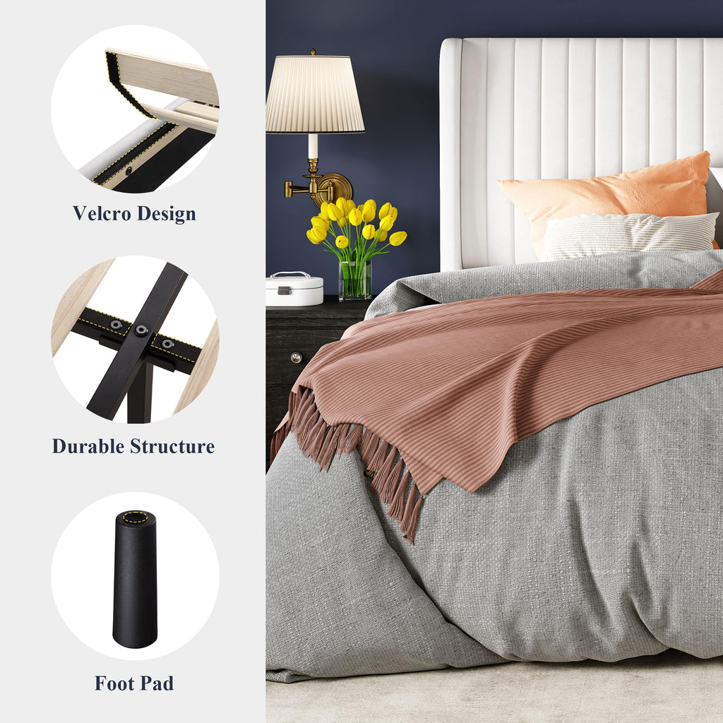 Queen Size White Velvet Upholstered Platform Bed T9242
